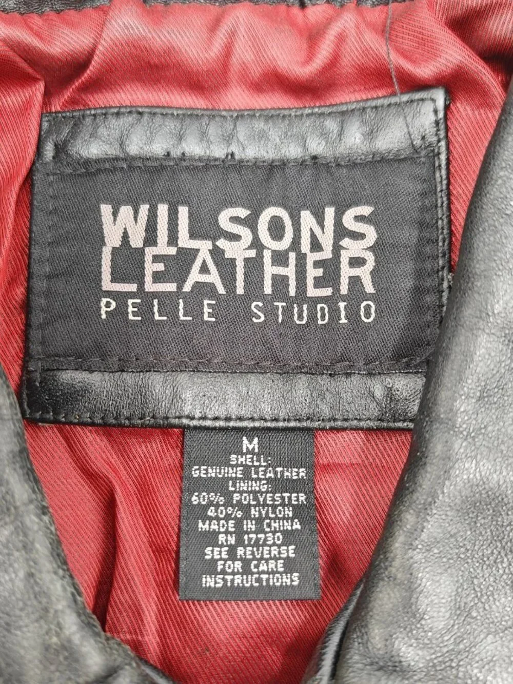 Wilsons Leather Pelle Studio Black Leather Bomber Jacket Red Lining M Vintage